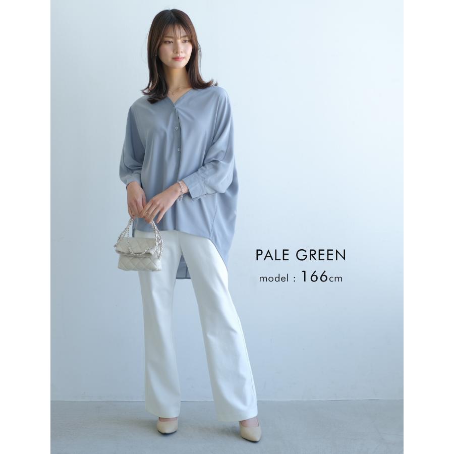 シャツ ブラウス ドルマンスリーブ トップス オフィス レディース Vネック ノーカラー 春 夏 秋 8分袖 大きめ 大きいサイズ | aquagarage | 14