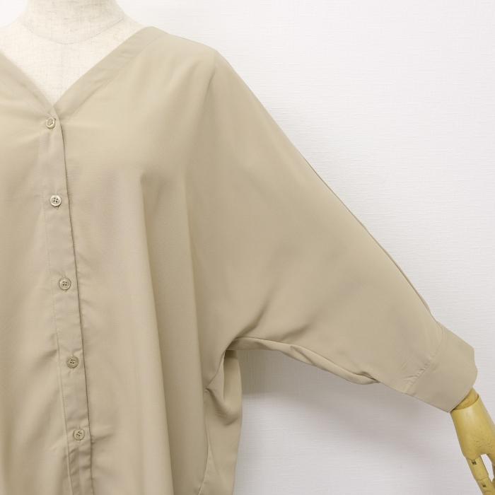 シャツ ブラウス ドルマンスリーブ トップス オフィス レディース Vネック ノーカラー 春 夏 秋 8分袖 大きめ 大きいサイズ | aquagarage | 09