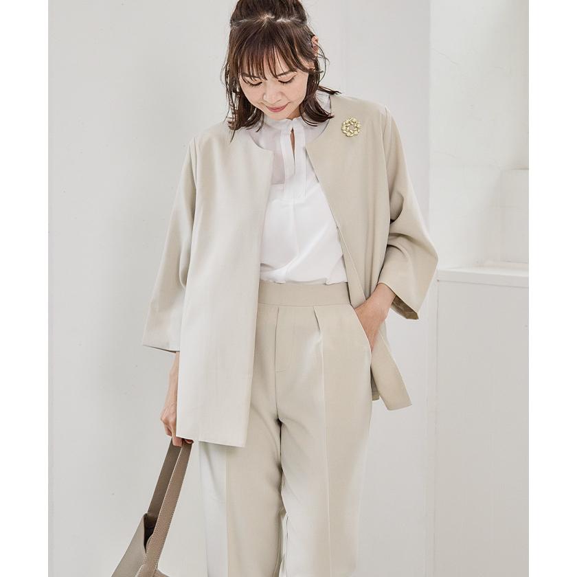 フレアシルエットセットアップ スーツ レディース 七分袖 7分袖