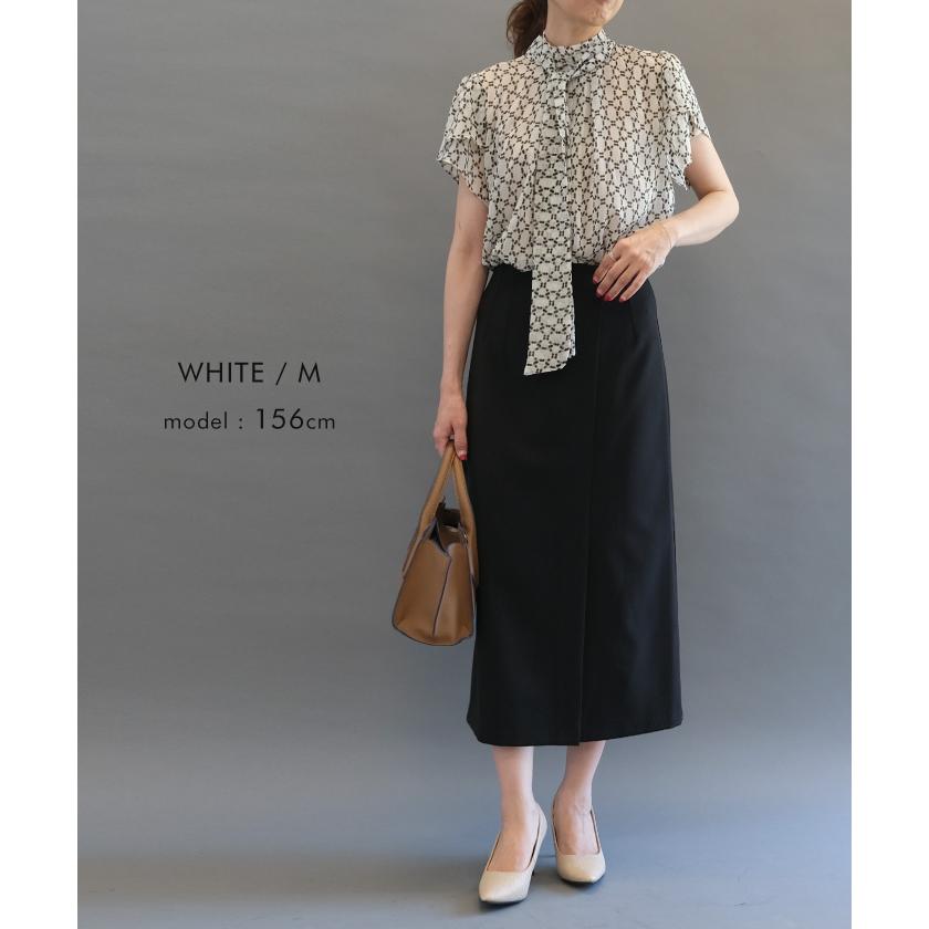 シャツ ブラウス 総柄シアーネックリボンブラウス 春 夏 秋 ≪ゆう