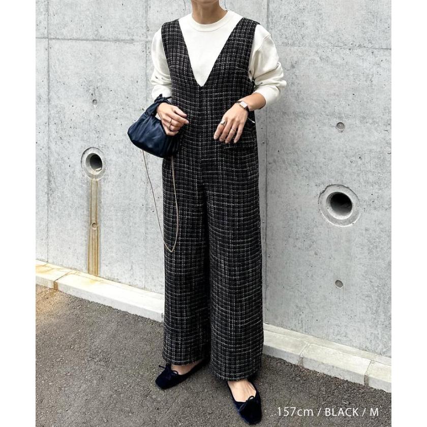 aquagarage ツイードVネックオールインワン レディース 春 秋 冬