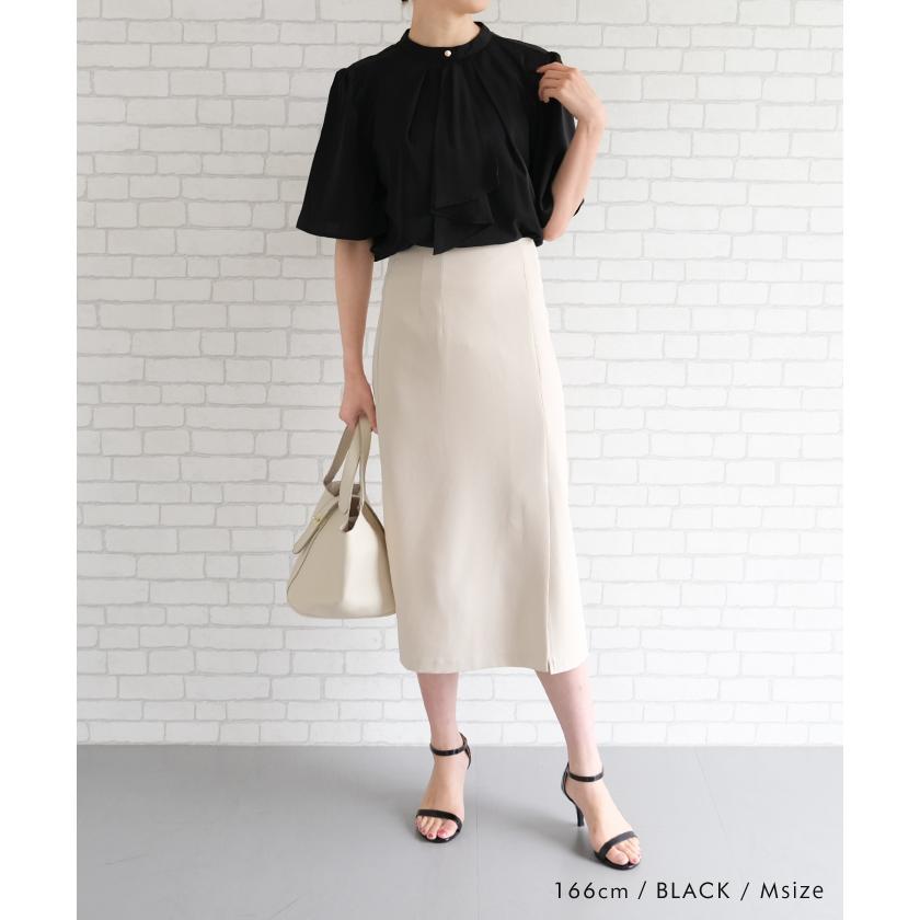 シャツ ブラウス 白 半袖 スカーフタイ フレア袖 レディース 春