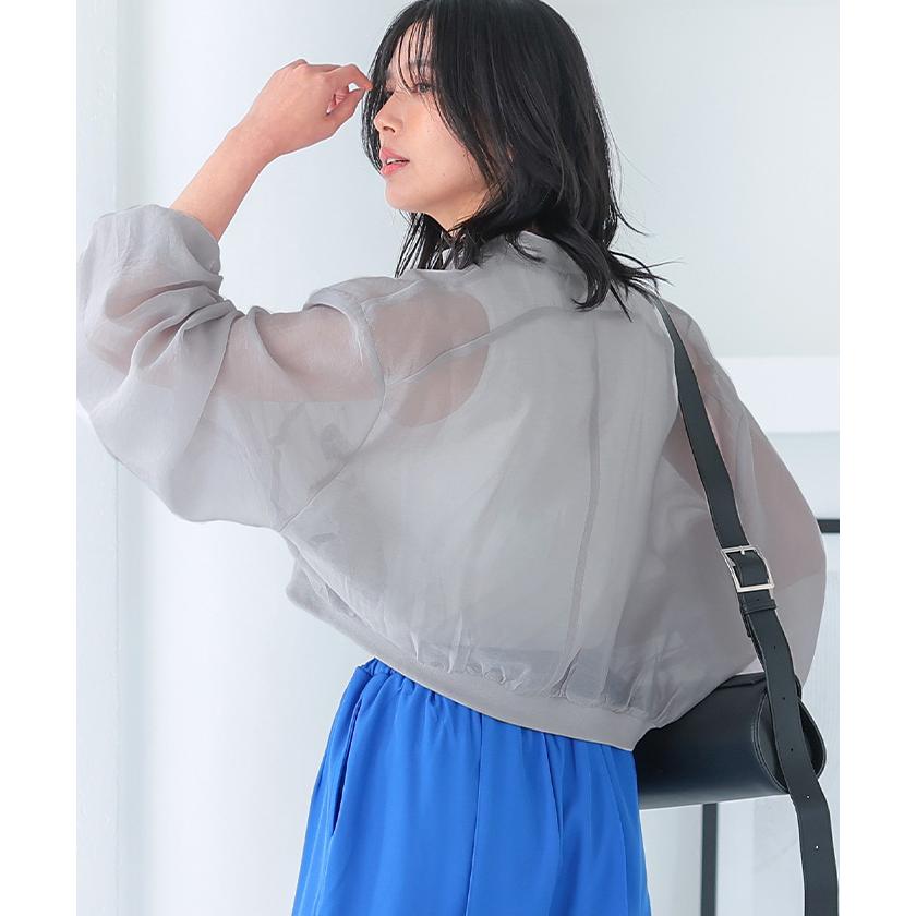 aquagarage UVカットバンドカラーシアーシャツ レディース 春 秋