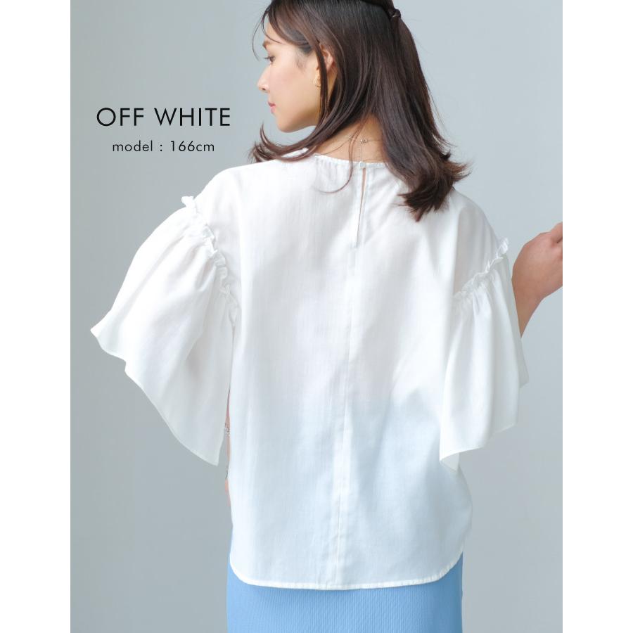 フリル袖ブラウス トップス レディース M 春 夏 半袖 五分袖 七分袖 袖