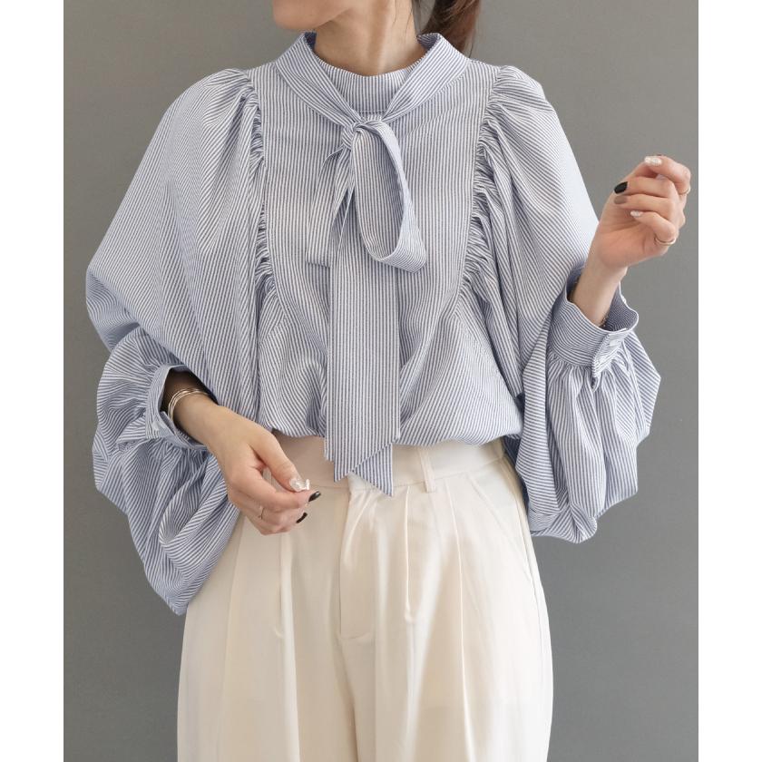 aquagarage（アクアガレージ） ギャザースリーブボウタイブラウス