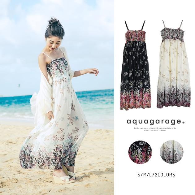 ワンピース レディース 花柄 マキシ丈 ボタニカル柄 夏 春夏 フレアワンピース シフォン 大きいサイズ きれいめ Aquagarage アクアガレージ 通販 Paypayモール