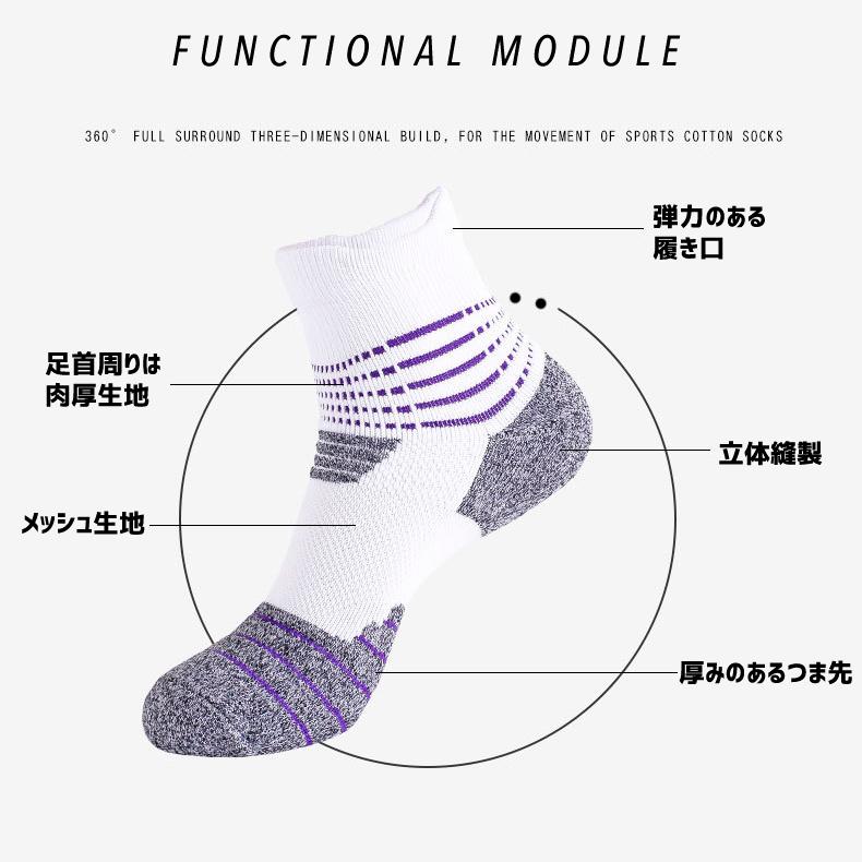 【3足セット】 ランニングソックス　ミディアム丈　ボーダー　リブ編みソックス　スポーツソックス　通気性　ランニングウェア　メッシュ　靴ズレ予防　靴下　 |  | 03