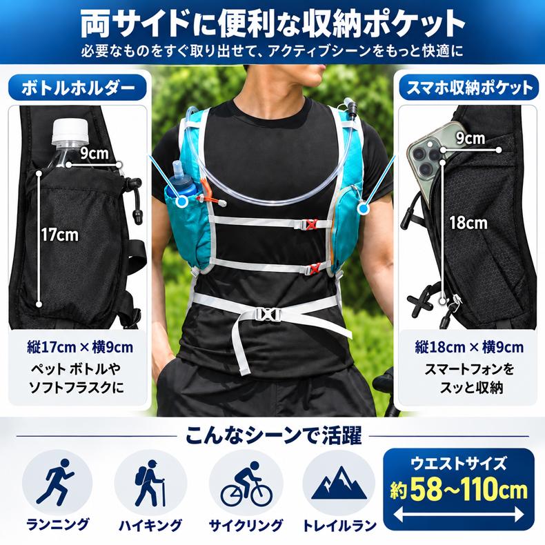 SPORTS ランニング ベスト バック 5L バックパック マラソン リュック メンズ レディース　軽量タイプ　リフレクター　速乾　通気性　防臭 |  | 10