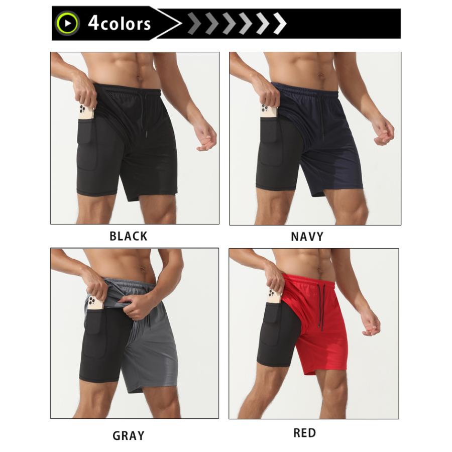 ランニングパンツ ハーフパンツ 22007　ZIPポケット　インナー付き　メンズ スポーツ　軽量　夏用　クイックドライ　ショートパンツ　ストレッチ　ランパン　 |  | 03