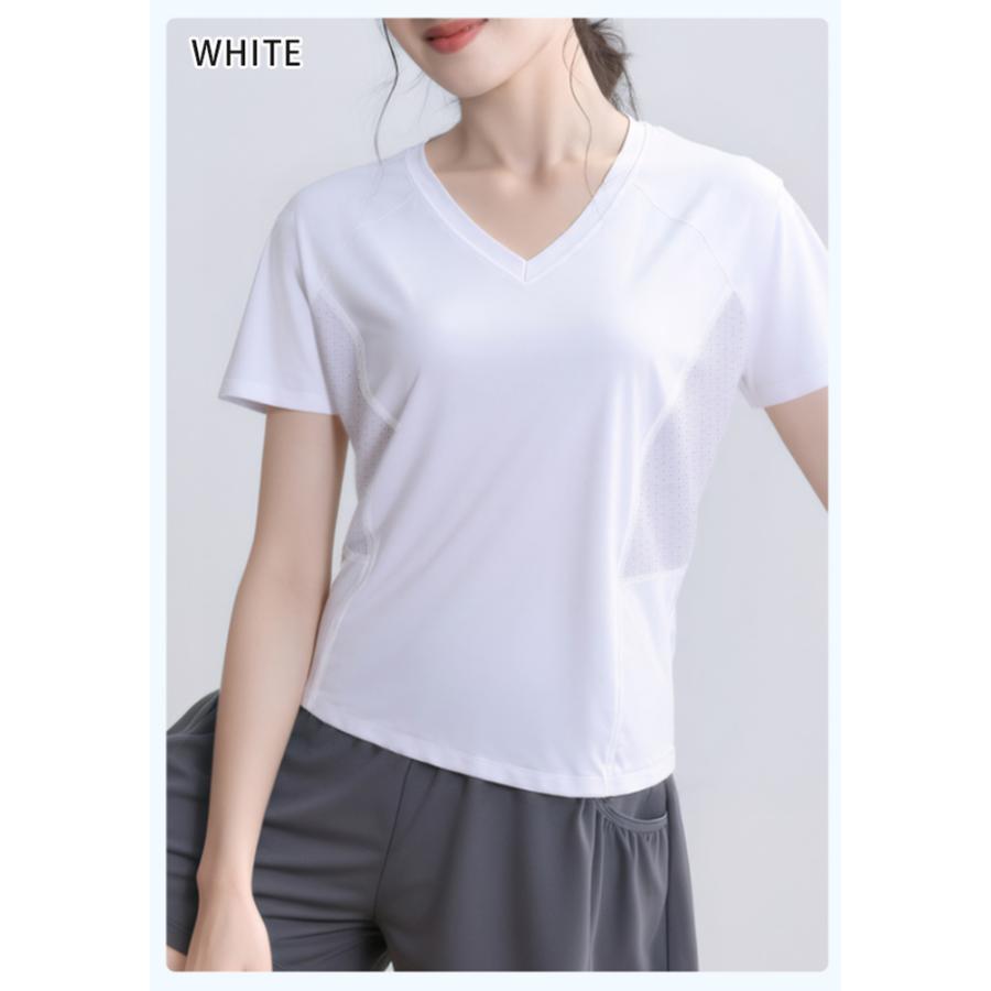 スポーツウェア クイックドライ Vネック半袖シャツ Tシャツ ランニングウェア レディース おしゃれ   高弾力　ヨガ　テニス　速乾性　吸水速乾シャツ |  | 13