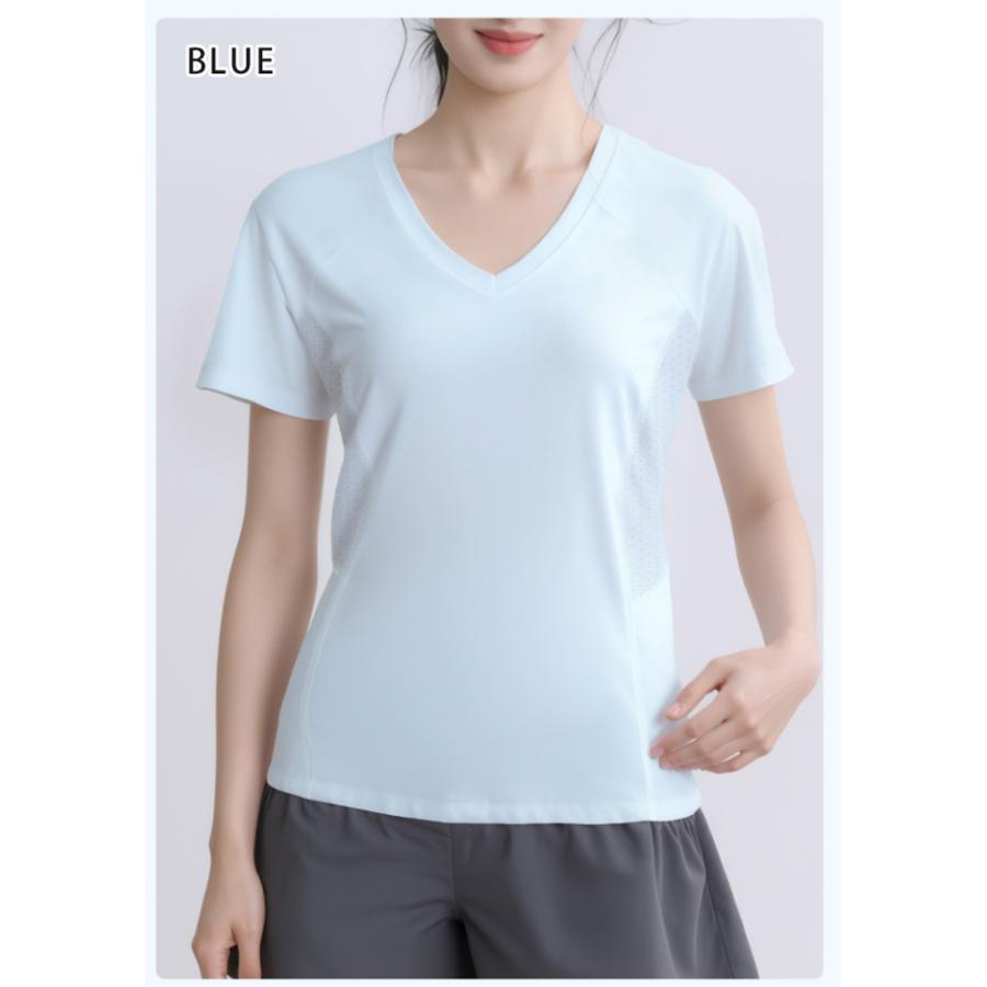 スポーツウェア クイックドライ Vネック半袖シャツ Tシャツ ランニングウェア レディース おしゃれ   高弾力　ヨガ　テニス　速乾性　吸水速乾シャツ |  | 14