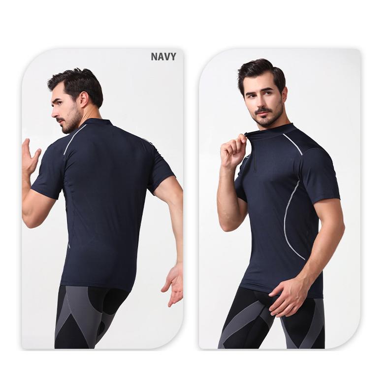 ジップデザイン半袖Tシャツ　プロスポーツ　スポーツウェア メンズ　 高弾力　スポーツジム　ランニング　マラソン　速乾性 スポーツウエア |  | 12