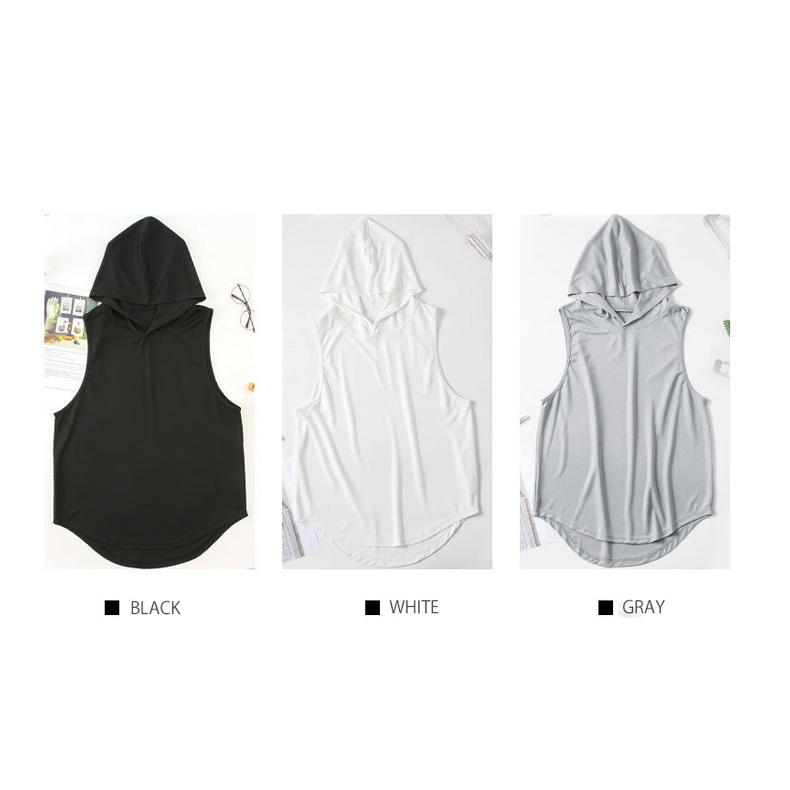 スポーツ　メッシュ　タンクトップ　フード付き　ノースリーブ　メンズ　ランニング　ヨガ　フィットネス　 半袖　速乾性　吸汗素材 |  | 01