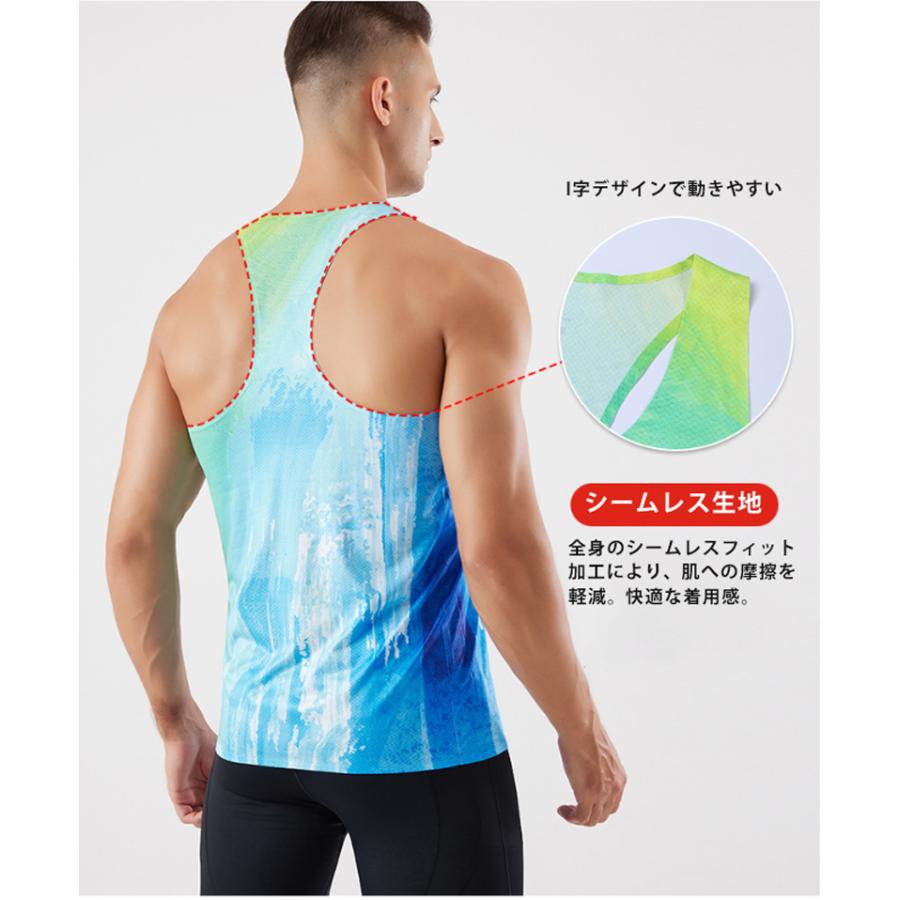 ペイントデザイン　タンクトップランシャツ　スポーツ　ノースリーブ　メンズ　ランニング　ヨガ　フィットネス　　速乾性　吸汗素材 マラソン　陸上 |  | 10
