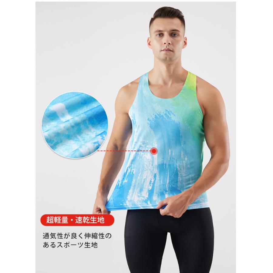 ペイントデザイン　タンクトップランシャツ　スポーツ　ノースリーブ　メンズ　ランニング　ヨガ　フィットネス　　速乾性　吸汗素材 マラソン　陸上 |  | 09