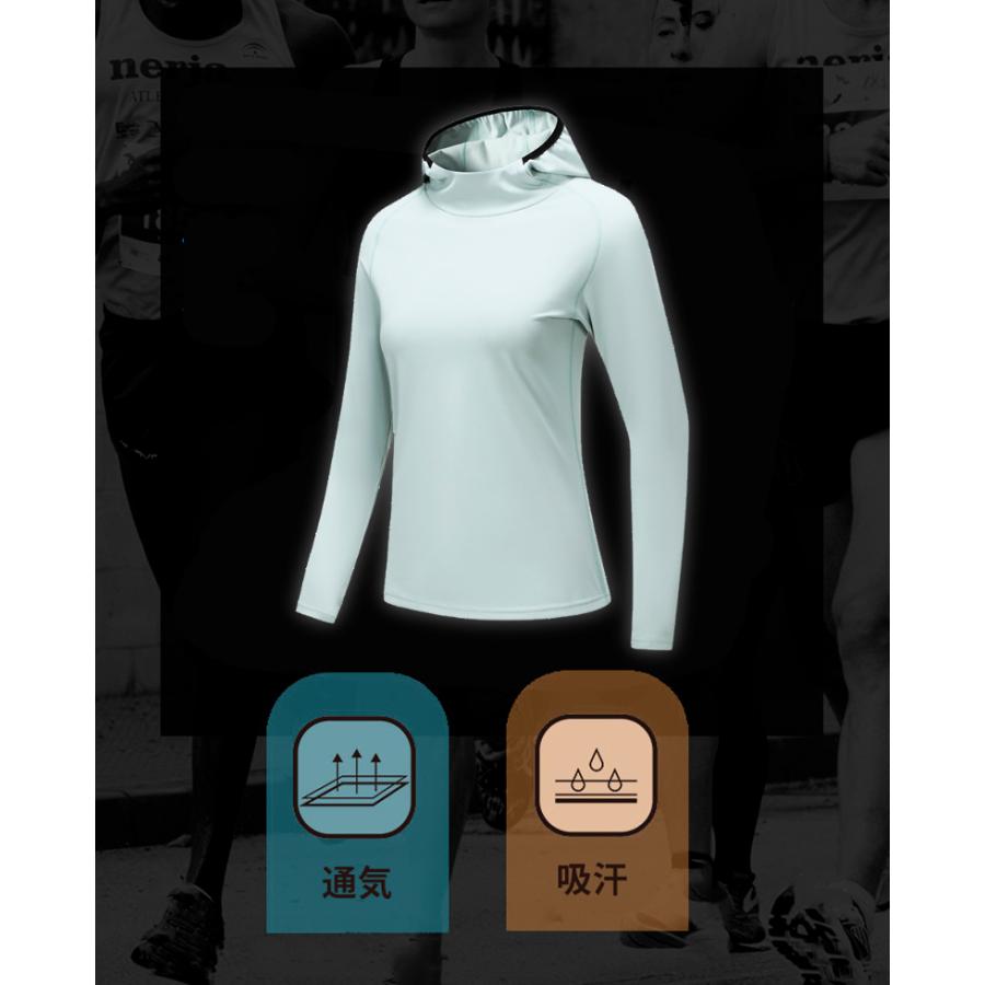スポーツウェア 軽量 保温　裏起毛　フード付き　W24605 クイックドライ ロングシャツ 防風　温かい　ランニングウェア レディース　おしゃれ  長袖　ロングシャ |  | 03