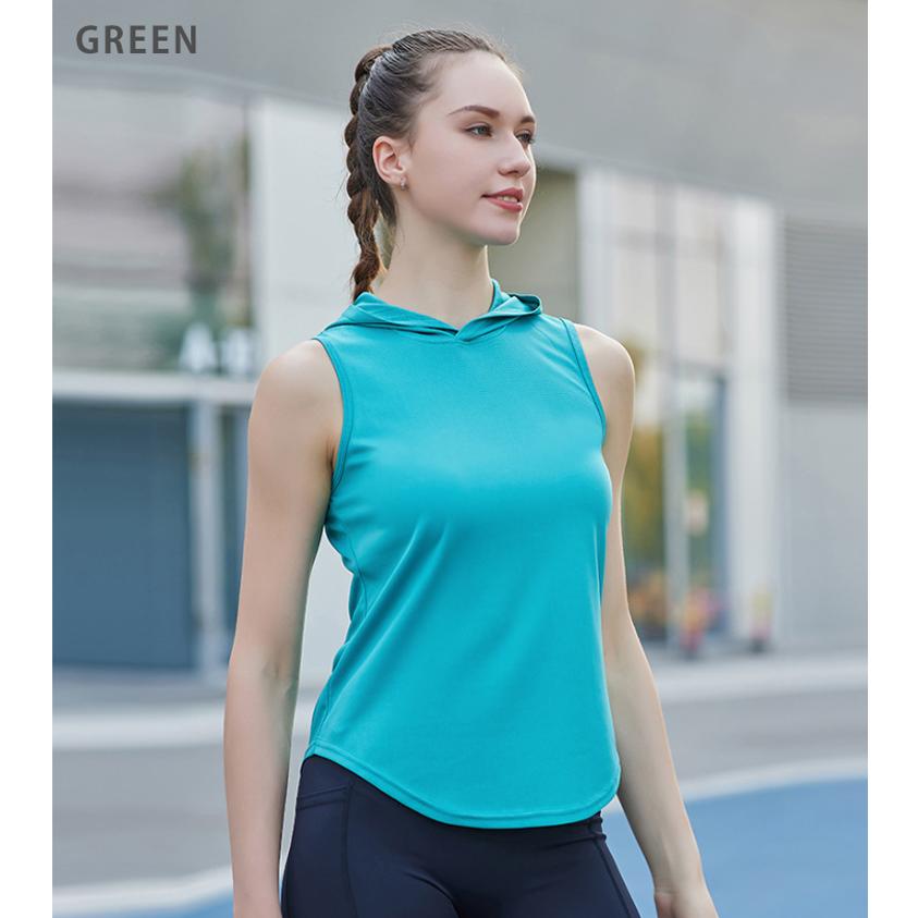 フード付きタンクトップ　 レディース　シンプルデザイン　ノースリーブシャツ　ランニングスポーツ　高弾力　ヨガ　速乾性　 レディース 半袖 |  | 18