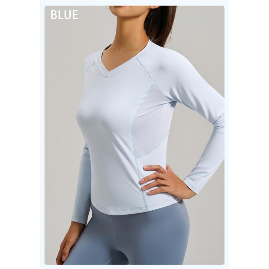 スポーツウェア　クイックドライ　シンプル　無地　Vネック　Ｔシャツ　レディース 長袖　 高弾力　ヨガ　ランニング　速乾性　吸水速乾シャツ |  | 12