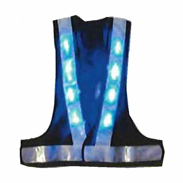 ★新品LED安全ベスト 反射テープ付【LED青 紺メッシュ 白反射】【5枚セット】 送料無料 5枚 青色LED安全ベスト テープ60mm巾 背面∀型紺色メッシュ