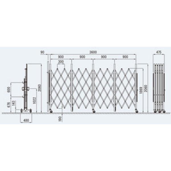 アルミ　キャスター・クロスゲート　MXG20シリーズ　2m×3.6m　MXG-2036　パネル兼用タイプ　アルマックス