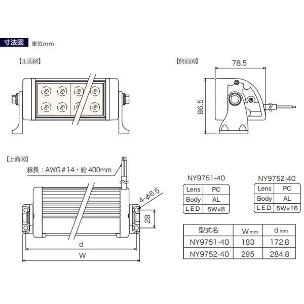 車載用LED照明灯 ハイパワーライト 白 NY9751-40型 スクエア型 車載用LED照明灯 ハイパワーライト 白 NY9751-40型 スクエア型