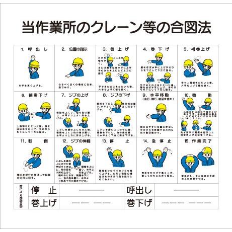 建設機械標識 ｗ 当作業所のクレーン等の合図法 大 900 900 W42 資材 印刷のルネ 通販 Yahoo ショッピング
