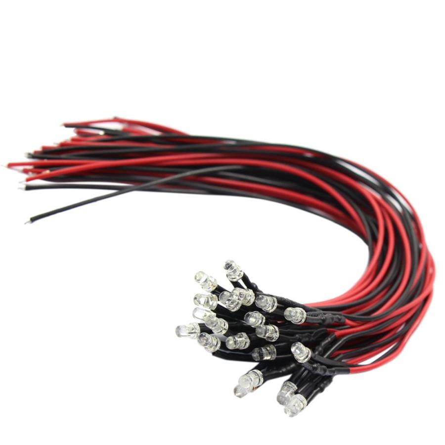 ジオラマ電飾用 チップLED 3mm 白 20本入り 配線付き 抵抗付属 電車