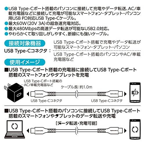 USB2.0 Type-C/Type-Cやわらかタフケーブル 1.0m TH231CCT10W｜rung｜05