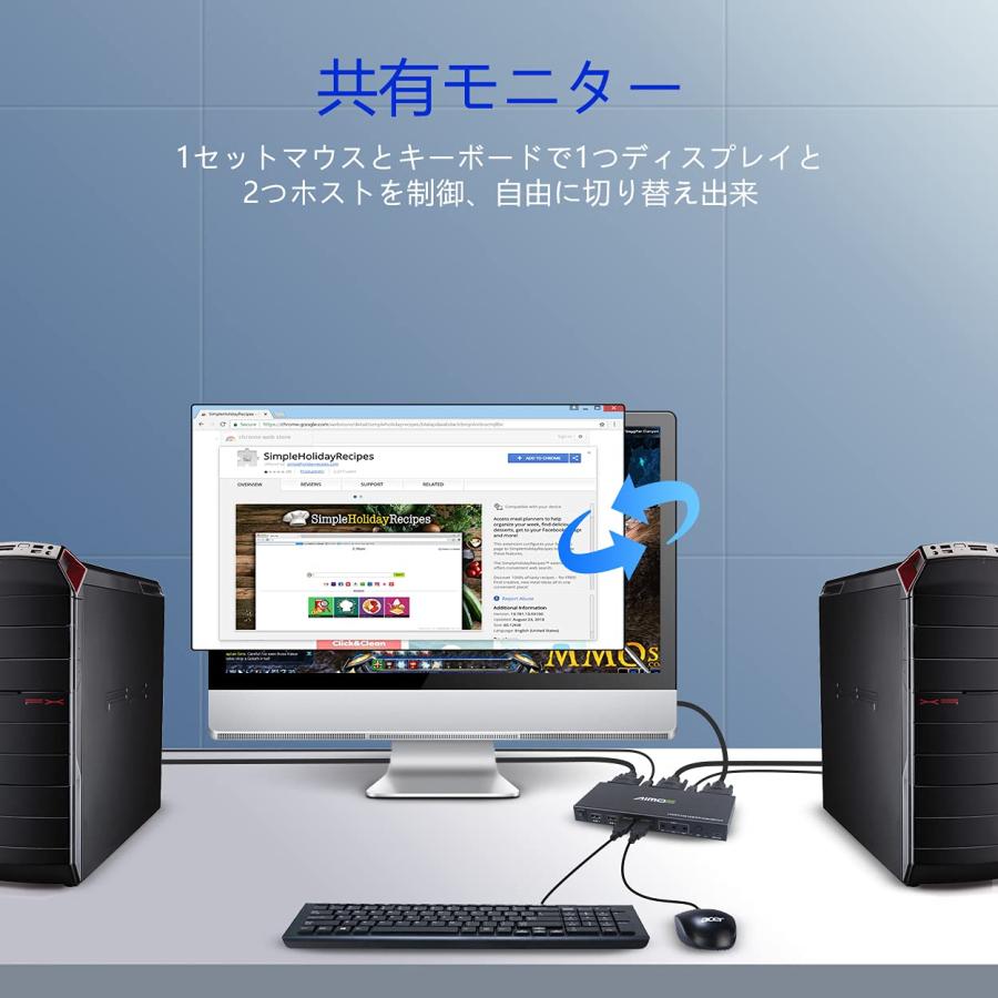 KVM切替器 DVI 2入力1出力2ポート切替器、DVIスイッチャー、2台PC、キーボード、マウス共有、オーディオ機能付き｜rung｜04