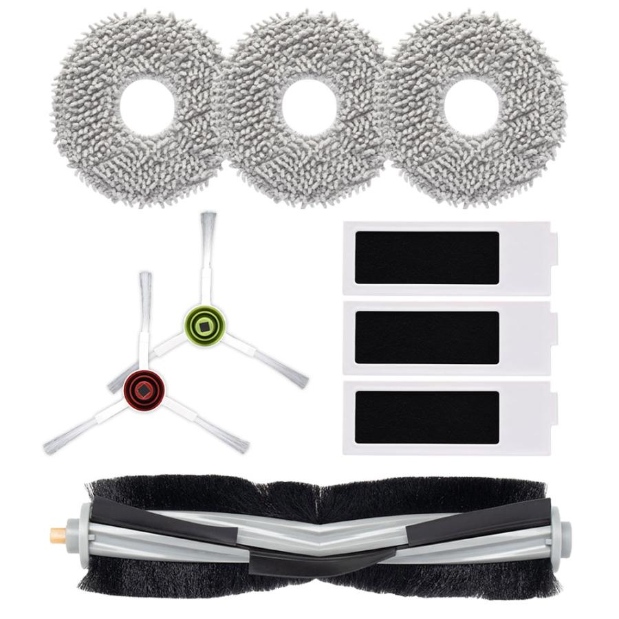 エコバックス T20 OMNI / T20e OMNI用 メインブラシ1本/サイドブラシ2個×1セット/抗菌フィルター3個/モップ3枚 交換パーツ9点セット 互換品 | ECOVACS