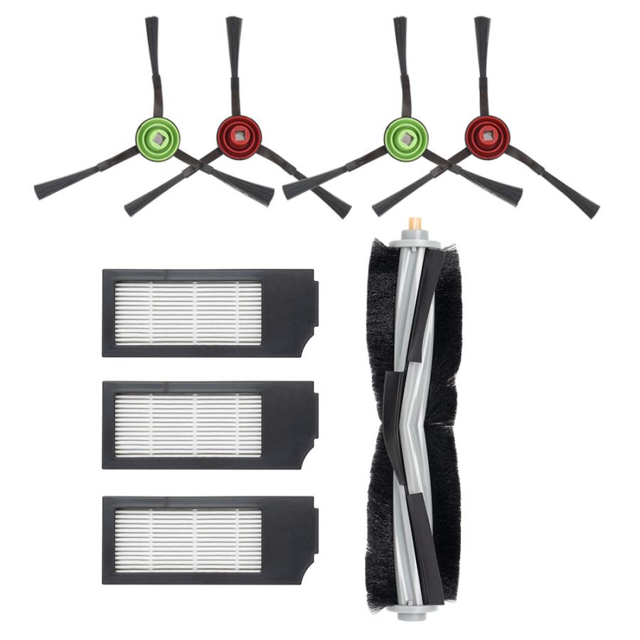 エコバックス X1 / T10対応 交換用消耗品8点セット 互換品 (サイドブラシ2個×2セット・フィルター3個・ローラーメインブラシ1本） | ECOVACS