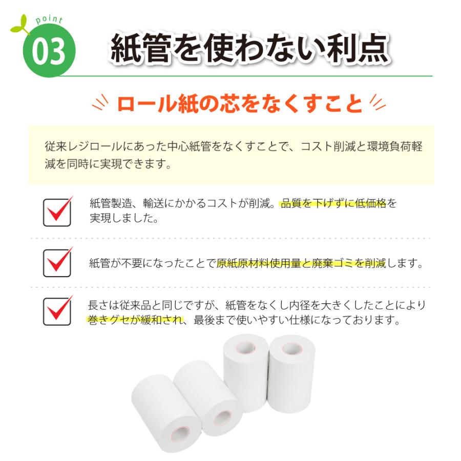 環境配慮型芯なし 感熱ロール紙 紙幅58mm×40mm×コアレス 中保存 120巻入 58mm×40mm×12mmと同等タイプ モバイルプリンター・決済端末対応 レシートロール |  | 04