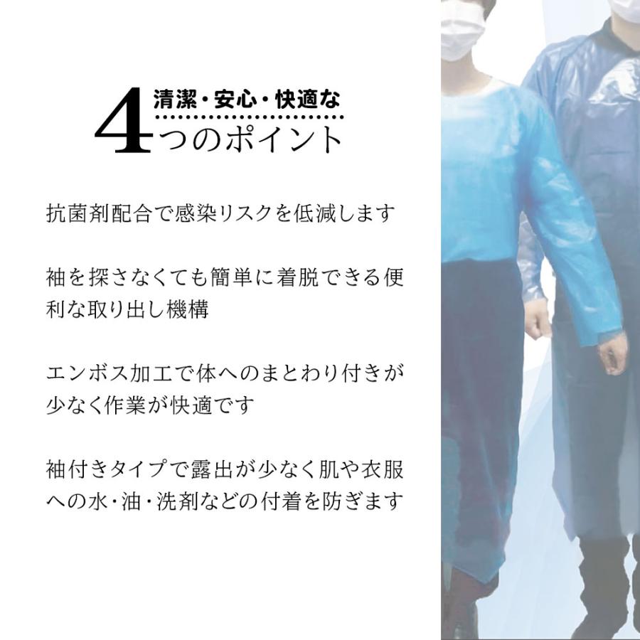 抗菌 プラスチックガウン 使い捨て 袖付き フリーサイズ 30枚入り2個セット(60枚) 親指フック式 抗菌加工 |  | 01