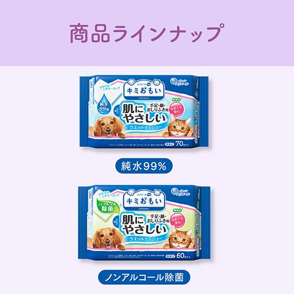 エリエール キミおもい 肌にやさしいウエットティシュー ノンアルコール除菌 60枚入り×３個パック入り 大王製紙 ▼a ペット グッズ 犬 猫 無添加 無香性｜runpet｜06