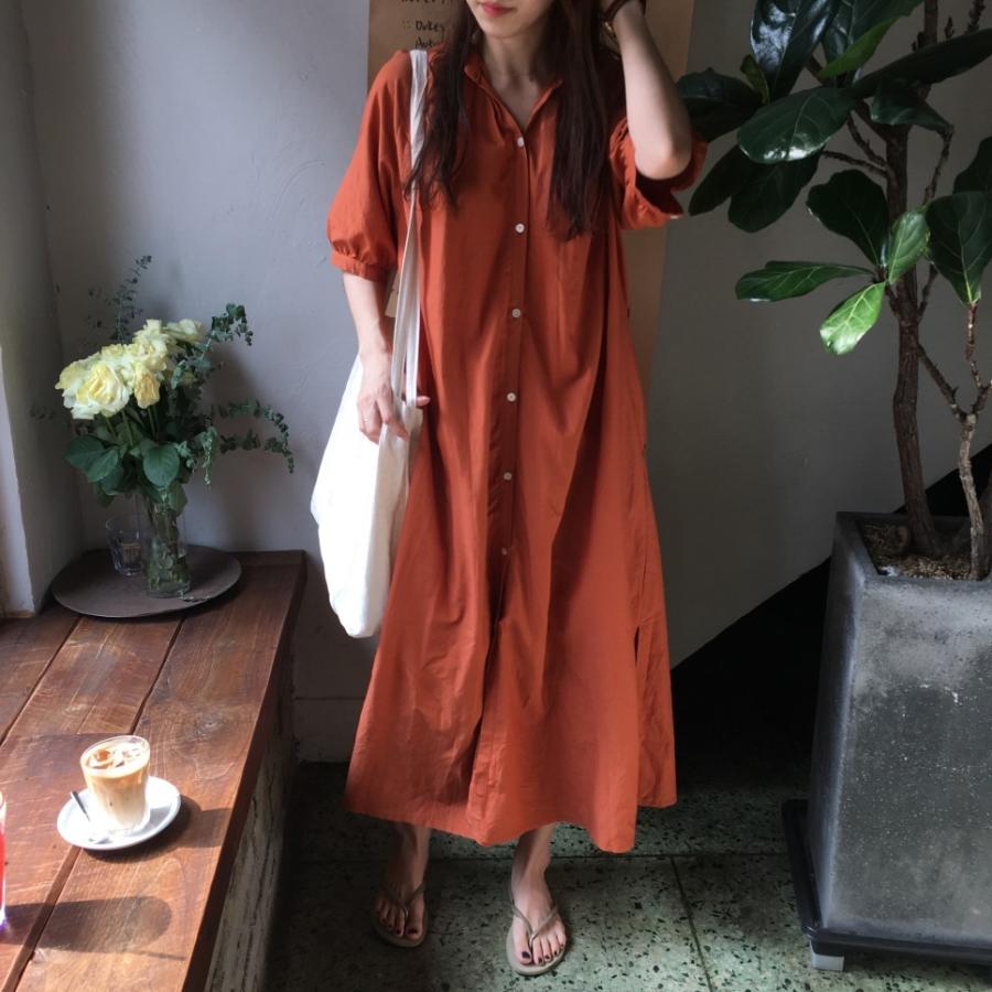 品質は非常に良い レトロ Vネック 半袖 テラコッタ マキシワンピース シャツワンピース ゆったり 30代 代 夏 きれいめ カジュアル シンプル 無地 ワンピース サイズ M Www We Job Com