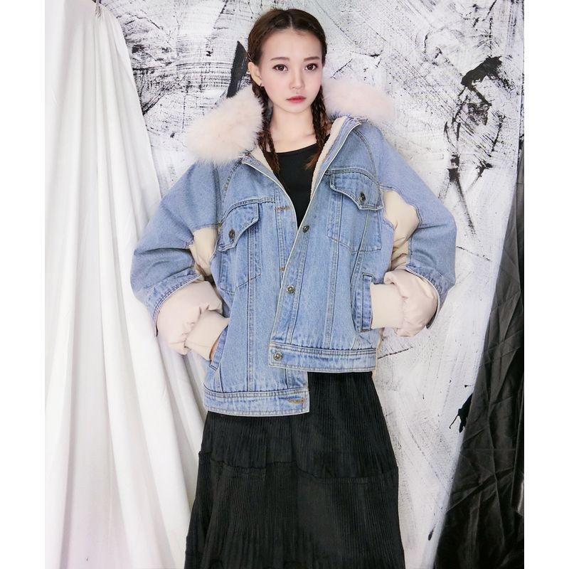 アウター ジャケット 切替えデニム ダウンジャケット フォックスファー 切り替えデザイン 秋冬 カジュアル オーバーサイズ メンズライク マニッシュ Fsk1512 Alice Mode 通販 Yahoo ショッピング