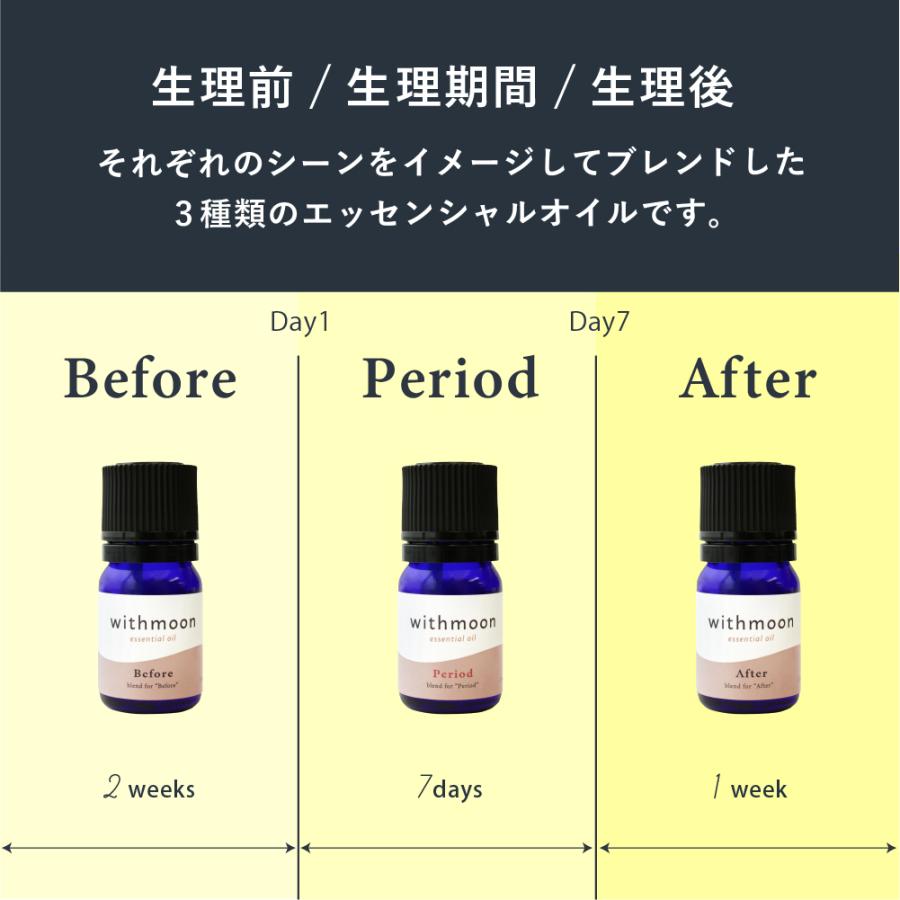 生理前用 アロマオイル withmoon エッセンシャルオイル 生理周期サイクルセット3ml×3種　 月のおまもり | withmoon | 06