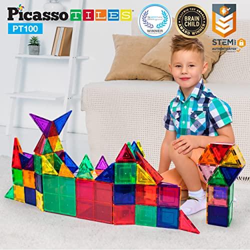 PicassoTiles 100ピースセット100pcsマグネットビルディングタイルクリア磁気3Dビルディングブロック建設プレイボー 【並行輸入】｜runsis-store｜08