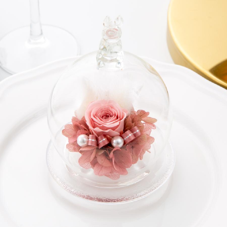 プリザーブドフラワー ギフト 花 シュシュラパン スイーツセット ガラスドーム うさぎ 誕生日 結婚祝い プリザードフラワー 退職祝い プレゼント 爆買