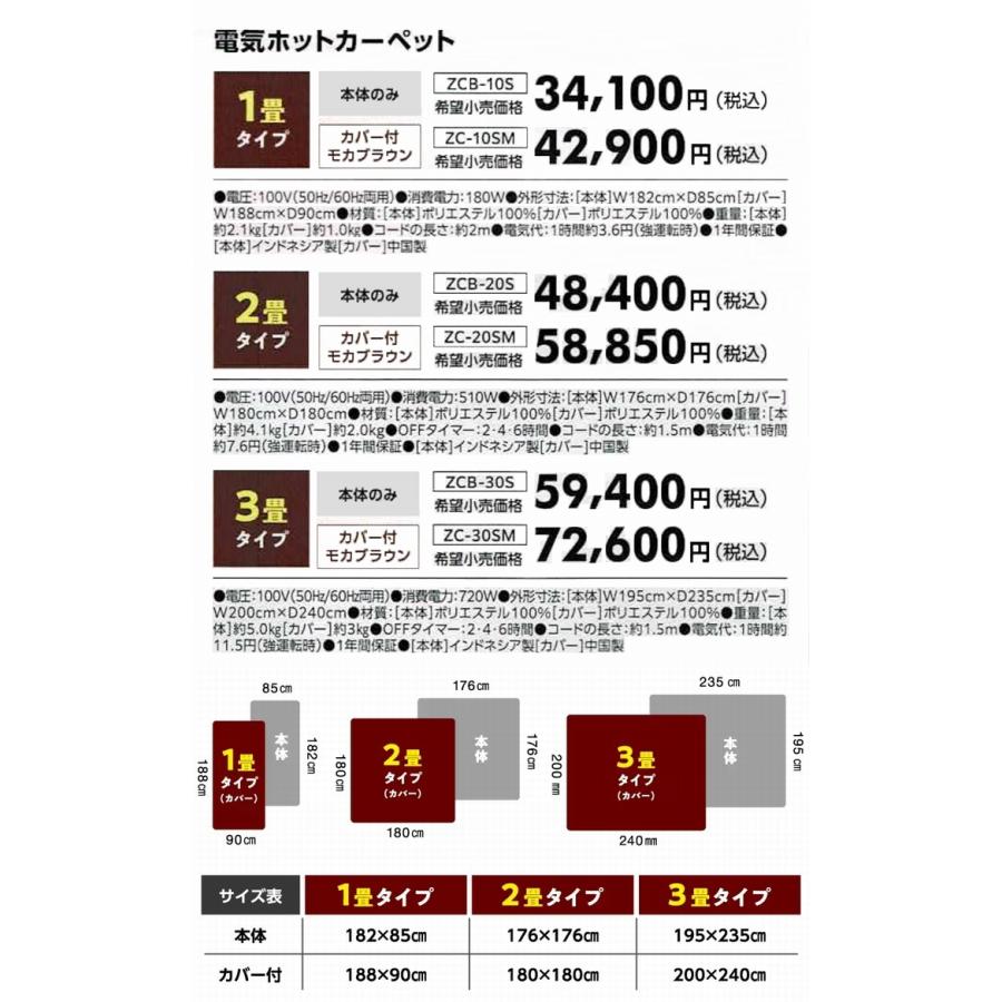 電気ホットカーペット 1畳タイプ(カバー付 モカブラウン) ZC-10SM 