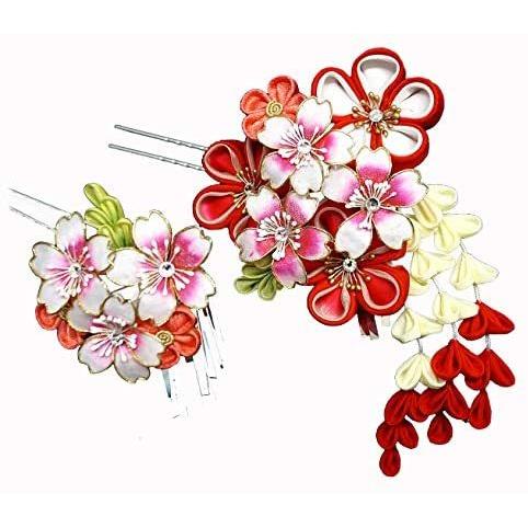超目玉 髪飾り 2点セット 赤 レッド ピンク 花 かんざし つまみ細工 振袖 成人式 卒業式 結婚式 七五三 袴 和装 Wk 292 レッド 手数料安い Www Kmhsystems Com