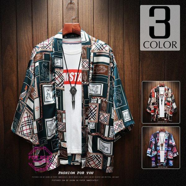 羽織 メンズ 7分袖 着物 カーディガン 花柄 甚平 浴衣風 ジャケット はおり 薄手 カジュアル おしゃれ 春 上品な