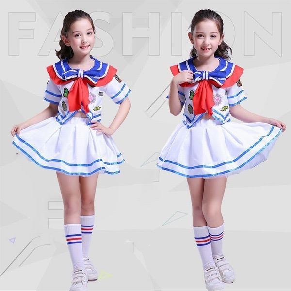 キッズ ダンス衣装 舞台服 コスプレ 海軍 子供 ワンピース ステージ衣装 発表会 演出服 在庫あり 即納 ハロウィーン 応援団 女の子 コスチューム