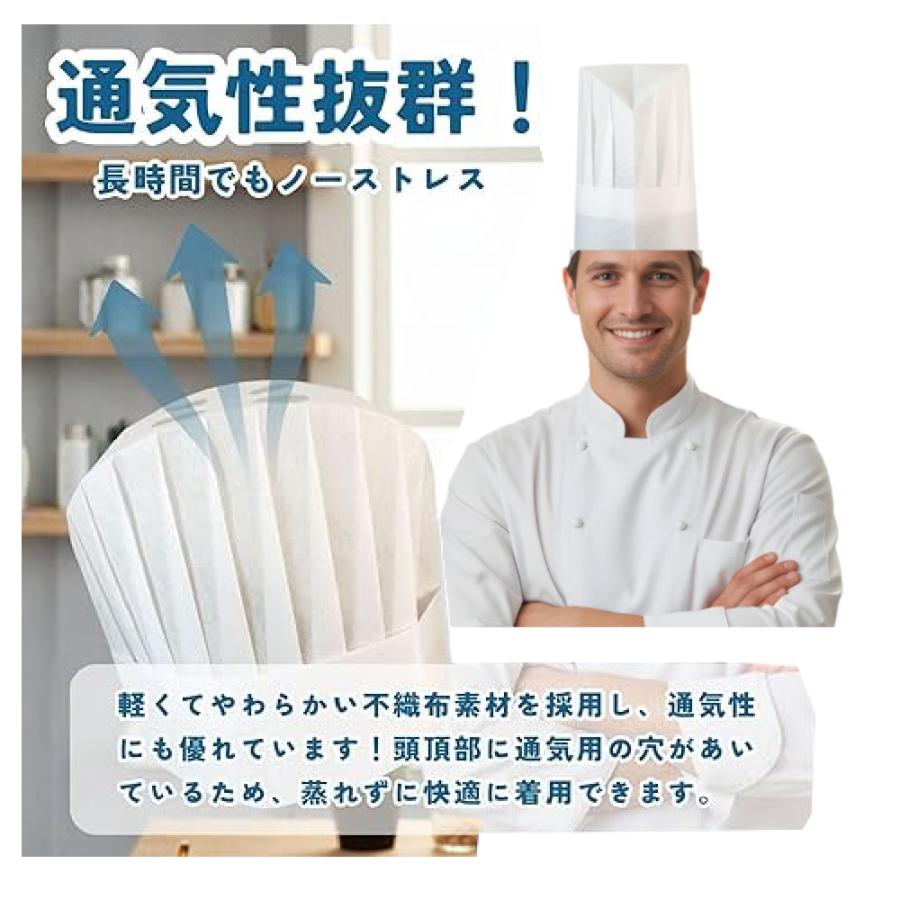 20枚入り コック帽 シェフハット 帽子 作業帽 不織布 キッチン 調理師