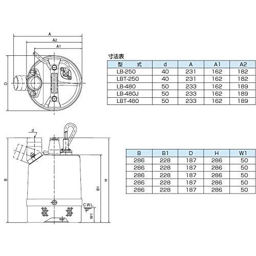 ツルミ 一般工事排水用 非自動形水中ハイスピンポンプ LB-480 単相100V 60Hz - 4