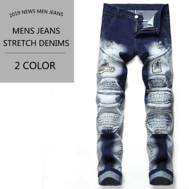 19 Gパンシルエットデニム パンツメンズ かっこいいダメージ伸縮性デニム パンツジーンズメンズボトムス カジュアル 最も優遇