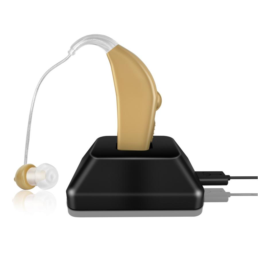 集音器 耳かけ充電式 左右両用 デジタル イヤホンキャップ大小6種 肌色 