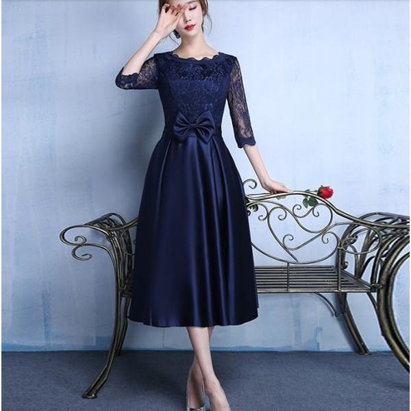 パーティードレス 結婚式 ドレス 袖あり 二次会 ウェディングドレス ミモレ丈 二次会ドレス 花嫁 パーティドレス 30代代披露宴 お呼ばれドレス 卒業式 お歳暮