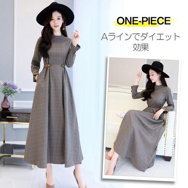 マキシワンピース チェック柄 ロング丈 秋ワンピース ワンピース 長袖 レディース ロングワンピース Aライン ワンピ 着痩せ 代 30代 ワンピース New ルルランド 通販 Yahoo ショッピング