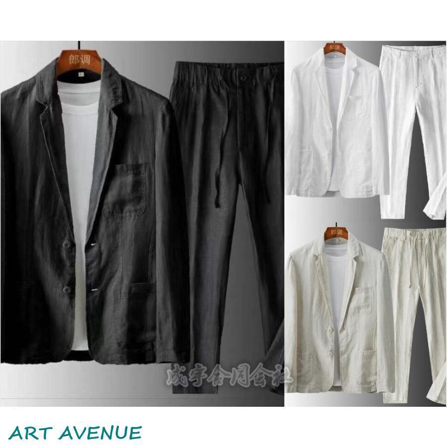 セットアップ メンズ サマースーツ 薄手 涼しい リネンジャケット  